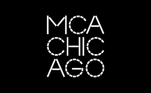 White text on a black background spells MCA CHICAGO in three stacked lines, with MCA and AGO formed by dashed lines and CHIC in solid lines.