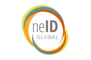 Logo with the words neID GLOBAL inside three overlapping, curved rings in yellow, orange, and blue on a white background.